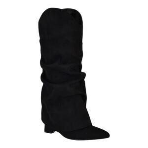 Nine West Women's Amazin Pointy Toe Slouchy Cuffed Knee High Boots Black Size 6